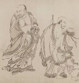 明 仇英 临贯休白描罗汉图卷。纸本大小34*604.55厘米。宣纸原色微喷印制,定制产品不支持退货